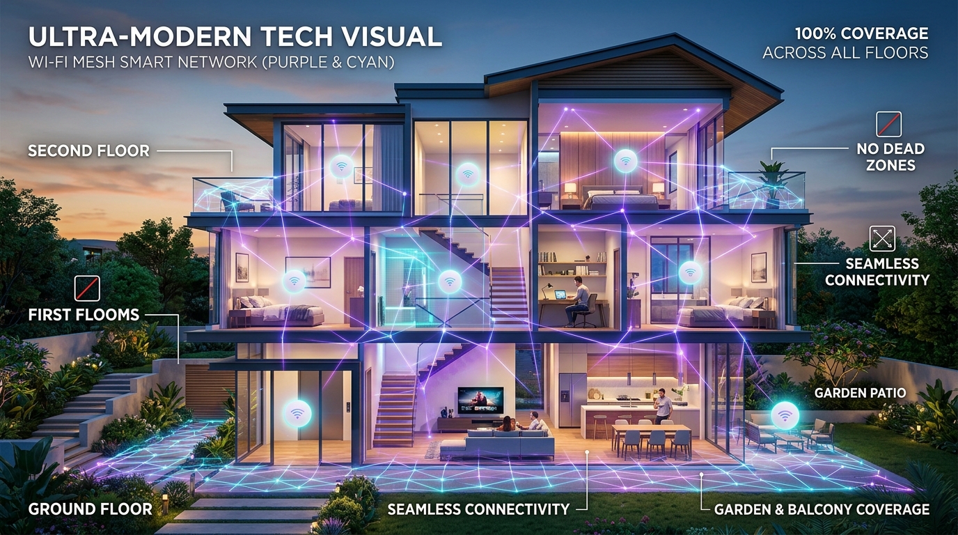 Wi-Fi Mesh na Prática: Como Eliminar Pontos Cegos de Sinal em Casas Grandes e Sobrados